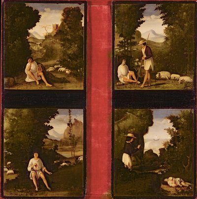 来自Tebaldeo的Eclogues的场景，c.1505（木材上的油） 作者 安德里亚·普雷维塔利（Andrea Previtali）